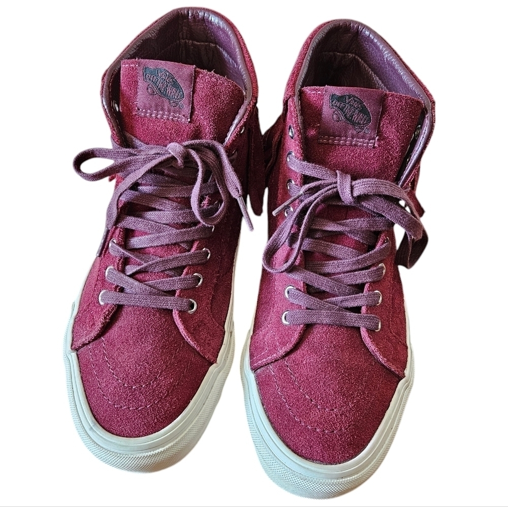 Vans Sk8 HI Mock Suede Womens High Tops Boho Fringe Sneakers Red Berry Size US 8 - Picture 6 of 15